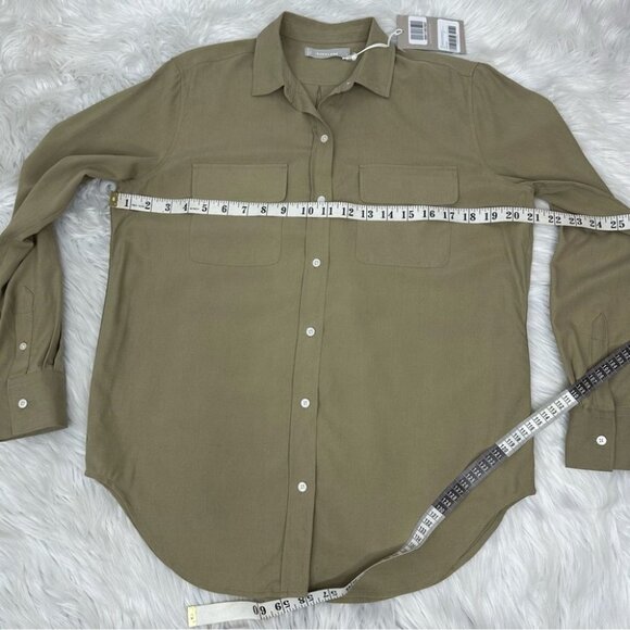 Everlane Women's NWT Covert Green The Washable Silk Relaxed Designer Shirt 2/C42 - Picture 11 of 12